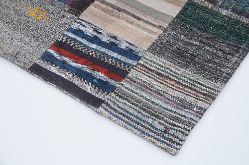 Kirk Yama Grey Patchwork Cotton Wool Handmade Area Rug 7'10'' x 9'9''