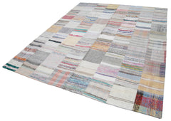 Kirk Yama Grey Patchwork Cotton Wool Handmade Area Rug 7'11'' x 9'10''