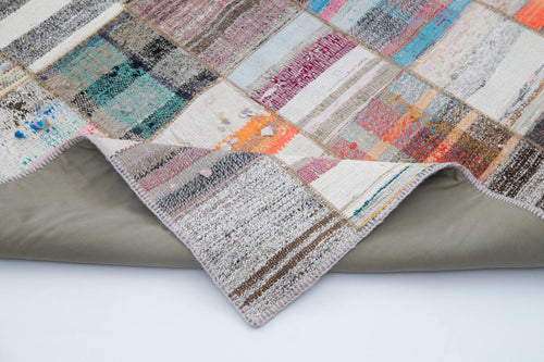 Kirk Yama Grey Patchwork Cotton Wool Handmade Area Rug 7'11'' x 10'0''