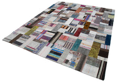 Kirk Yama Grey Patchwork Cotton Wool Handmade Area Rug 8'0'' x 10'0''