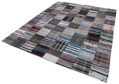 Handmade Area Rug – Grey Patchwork Rug Cotton Wool Carpet 7'10"x9'10" Durable