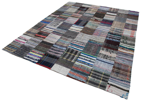 Handmade Area Rug – Grey Patchwork Rug Cotton Wool Carpet 7'10"x9'10" Durable