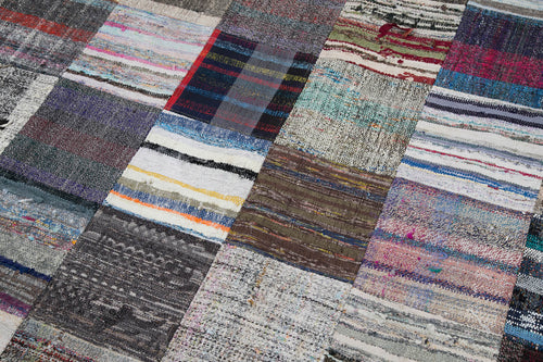 Handmade Area Rug – Grey Patchwork Rug Cotton Wool Carpet 7'10"x9'10" Durable