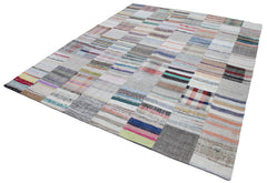 Kirk Yama Grey Patchwork Cotton Wool Handmade Area Rug 8'2'' x 10'0''