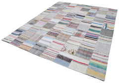 Handmade Area Rug - Kirk Yama Grey Patchwork Cotton Wool Carpet 8'2''x10'0''