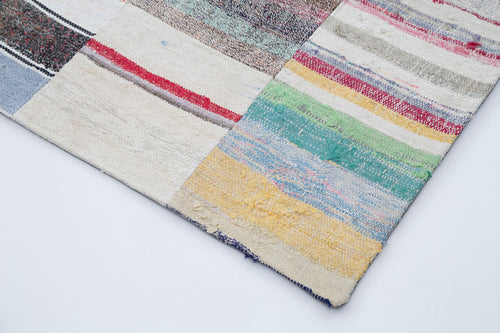 Handmade Area Rug - Kirk Yama Grey Patchwork Cotton Wool Carpet 8'2''x10'0''