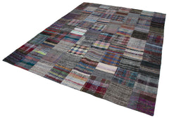 Kirk Yama Grey Patchwork Cotton Wool Handmade Area Rug 7'9'' x 9'10''