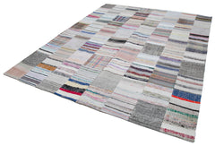 Kirk Yama Grey Patchwork Cotton Wool Handmade Area Rug 8'2'' x 10'0''