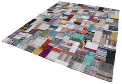 Handmade Area Rug - Kirk Yama Grey Patchwork Cotton Wool Carpet 8'3''x10'0''
