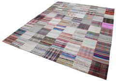 Handmade Area Rug - Kirk Yama Grey Patchwork Cotton Wool Carpet 7'10''x9'10''