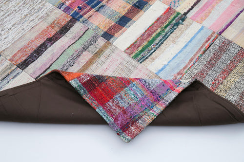 Handmade Area Rug - Kirk Yama Grey Patchwork Cotton Wool Carpet 7'10''x9'10''