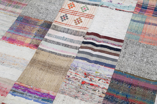Handmade Area Rug - Kirk Yama Grey Patchwork Cotton Wool Carpet 7'10''x9'10''