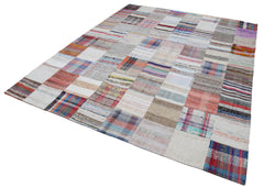 Handmade Area Rug | Grey Patchwork Rug - Cotton Wool Carpet 7'11"x9'10" by Agacan