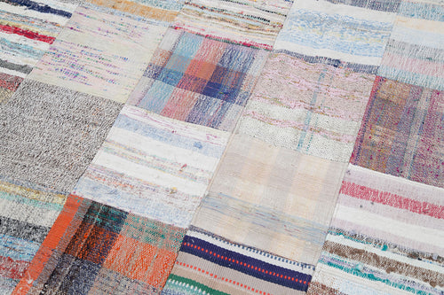 Handmade Area Rug | Grey Patchwork Rug - Cotton Wool Carpet 7'11"x9'10" by Agacan