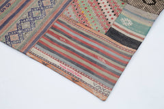 Handmade Area Rug | Grey Patchwork Carpet - Durable Wool Cotton Floor Covering 6'8"x9'11"