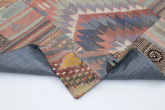 Handmade Area Rug | Grey Patchwork Carpet - Durable Wool Cotton Floor Covering 6'8"x9'11"