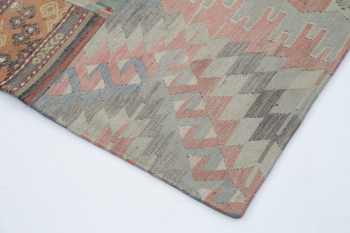 Handmade Area Rug - Kirk Yama Grey Patchwork Cotton Wool Vintage Carpet 6'8''x9'11''