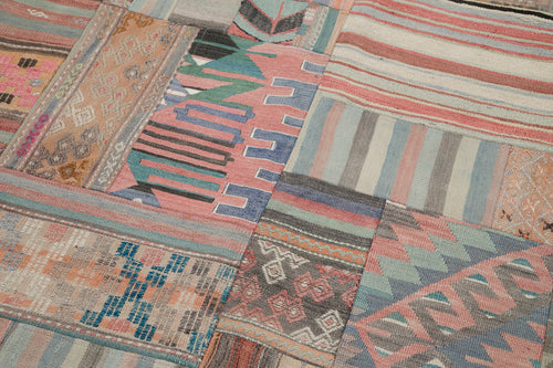 Kirk Yama Grey Patchwork Cotton Wool Handmade Area Rug 6'8'' x 9'11''