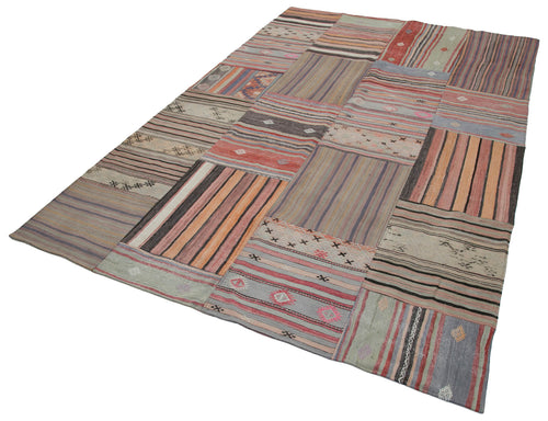 Kirk Yama Brown Patchwork Cotton Wool Handmade Area Rug 6'8'' x 9'11''