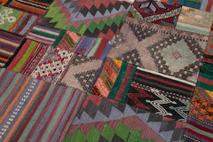 Handmade Area Rug - Red Patchwork Cotton Wool Vintage Turkish Carpet 6'8"x9'11"