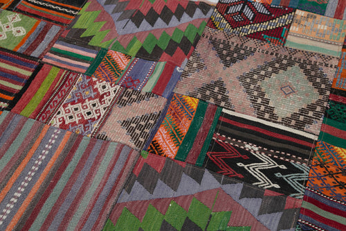 Handmade Area Rug - Red Patchwork Cotton Wool Vintage Turkish Carpet 6'8"x9'11"