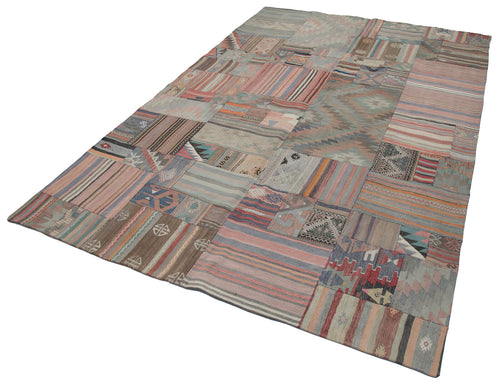 Kirk Yama Beige Patchwork Cotton Wool Handmade Area Rug 6'8'' x 9'11''