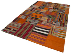 Kirk Yama Orange Patchwork Cotton Wool Handmade Area Rug 6'8'' x 9'10''