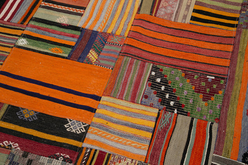 Kirk Yama Orange Patchwork Cotton Wool Handmade Area Rug 6'8'' x 9'10''