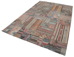 Kirk Yama Brown Patchwork Cotton Wool Handmade Area Rug 6'8'' x 9'11''