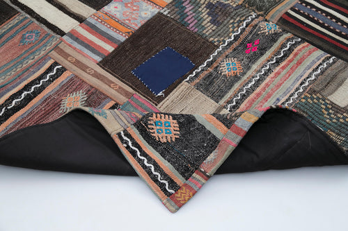 Kirk Yama Brown Patchwork Cotton Wool Handmade Area Rug 6'7'' x 9'11''