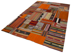 Kirk Yama Orange Patchwork Cotton Wool Handmade Area Rug 6'8'' x 9'10''