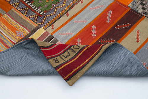 Kirk Yama Orange Patchwork Cotton Wool Handmade Area Rug 6'8'' x 9'10''