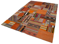 Kirk Yama Orange Patchwork Cotton Wool Handmade Area Rug 6'8'' x 9'10''