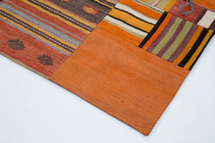 Kirk Yama Orange Patchwork Cotton Wool Handmade Area Rug 6'8'' x 9'10''