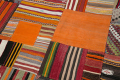 Kirk Yama Orange Patchwork Cotton Wool Handmade Area Rug 6'8'' x 9'10''