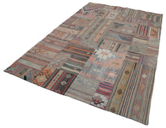 Handmade Area Rug – Brown Patchwork Cotton Wool Rug 6'7''x9'11'' for Living Room