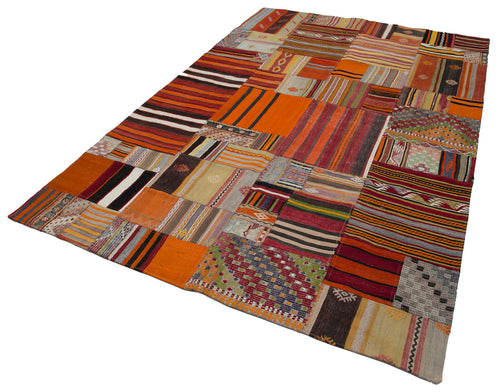 Kirk Yama Orange Patchwork Cotton Wool Handmade Area Rug 6'8'' x 9'10''