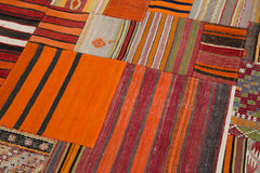 Kirk Yama Orange Patchwork Cotton Wool Handmade Area Rug 6'8'' x 9'10''