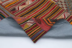 Handmade Area Rug - Red Patchwork Wool Cotton Carpet, Turkish Hand Knotted Vintage Style 6'8''x9'11''