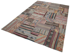 Kirk Yama Brown Patchwork Cotton Wool Handmade Area Rug 6'8'' x 9'11''