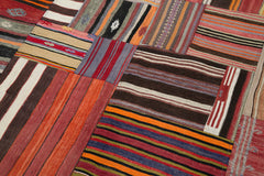 Kirk Yama Red Patchwork Cotton Wool Handmade Area Rug 6'8'' x 9'11''