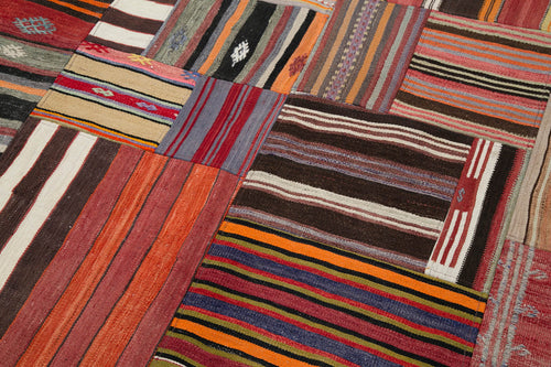 Kirk Yama Red Patchwork Cotton Wool Handmade Area Rug 6'8'' x 9'11''