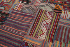 Kirk Yama Burgundy Patchwork Cotton Wool Handmade Area Rug 6'8'' x 9'11''