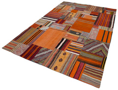 Kirk Yama Orange Patchwork Cotton Wool Handmade Area Rug 6'7'' x 9'10''