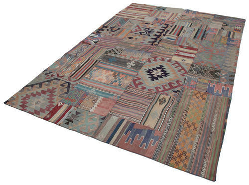 Kirk Yama Grey Patchwork Cotton Wool Handmade Area Rug 6'8'' x 9'11''