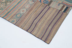 Handmade Area Rug – Beige Patchwork Design Wool Cotton Carpet 6'8"x9'10"
