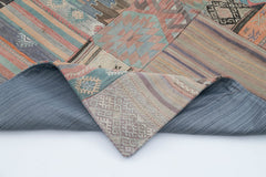 Handmade Area Rug – Beige Patchwork Design Wool Cotton Carpet 6'8"x9'10"