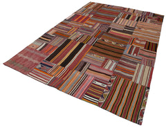 Kirk Yama Orange Patchwork Cotton Wool Handmade Area Rug 6'7'' x 9'10''