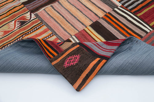 Kirk Yama Orange Patchwork Cotton Wool Handmade Area Rug 6'7'' x 9'10''