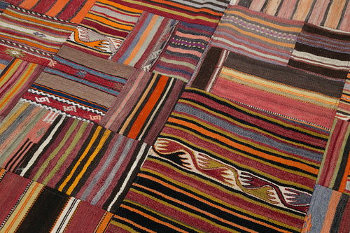 Kirk Yama Orange Patchwork Cotton Wool Handmade Area Rug 6'7'' x 9'10''